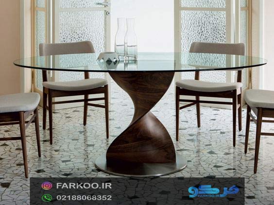 میز بیضی با شیشه ی لمینت