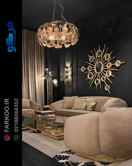 آینه دکوراتیو گرد با قاب طلایی