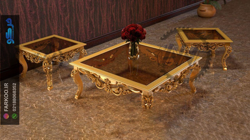 میز عسلی سلطنتی مربعی با رویه شیشه ای