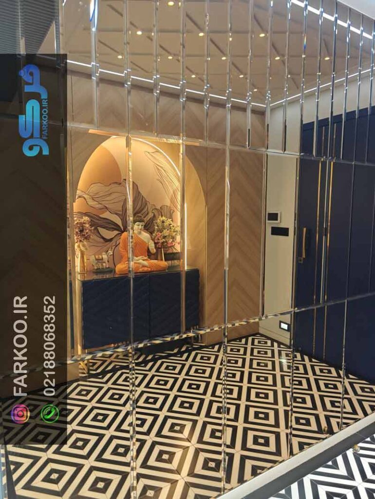 آینه کاری منزل در طرح مدرن و رنگ شامپاینی 