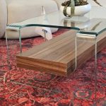میز جلومبلی شیشه ای با طبقه چوبی مدل tl44