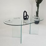 میز ناهار خوری شیشه ای با پایه هشتی فرکو مدل tl06 با صفحه بیضی