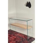 میز کنسول شیشه ای مدل tl24 با شلف چوبی