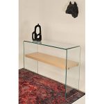 میز کنسول شیشه ای خم با شلف چوبی TL24 - Image 17