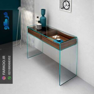 میز کنسول شیشه ای با طبقه چوبی tl25