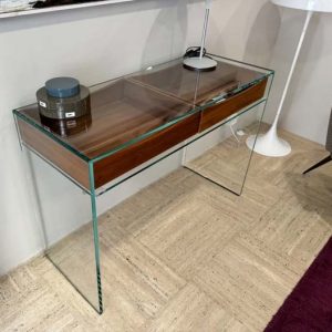 میز کنسول شیشه ای همراه با طبقه شیشه ای و کشو چوبی TL25