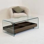 میز جلومبلی شیشه ای خم با طبقه چوبی چرخ دار مدل tl52