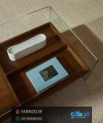 میز جلومبلی شیشه ای با طبقه طرح چوب چرخ دار مدل tl52 - Image 8