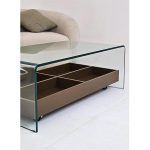 میز جلومبلی شیشه ای خم با طبقه چوبی چرخ دار مدل tl52